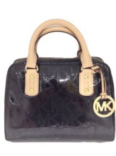 Michael Kors MK Signature SM Satchel Mirror Metallic Black Top Handle Handbags Shoes