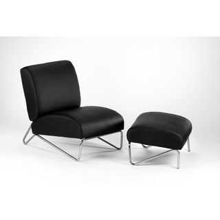 Easy Rider Black Faux Leather Chair and Ottoman Set Chairs