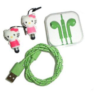 Ayangyang Green 8pin Cable and Earphone for Iphone 5 5s 5c +Red and Pink Hellokitty Stylus Pen Cell Phones & Accessories