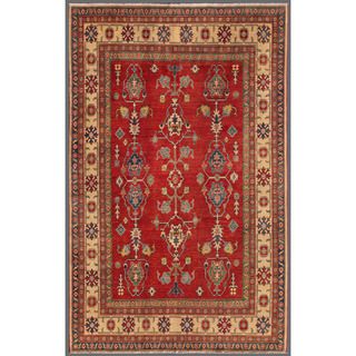 Afghan Hand knotted Kazak Red/ Ivory Wool Rug (6'3 x 9'11) 5x8   6x9 Rugs