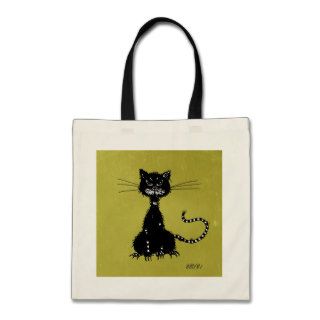 Olive Green Ragged Evil Black Cat Tote Bags