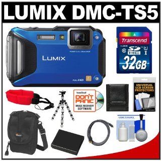 Panasonic Lumix DMC TS5 Shock & Waterproof Wi Fi GPS Digital Camera (Blue) with 32GB Card + Battery + Case + Floating Strap + Flex Tripod + Accessory Kit  Point And Shoot Digital Camera Bundles  Camera & Photo