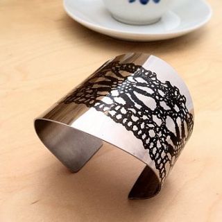 stainless steel vintage lace curved cuff by jessica flinn designs
