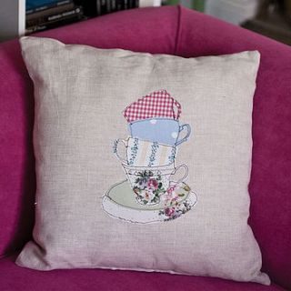 'anyone for tea?' handmade cushion by bow boutique