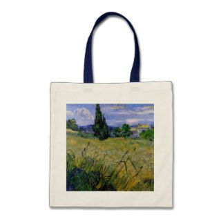 Van Gogh; Green Wheat Field w Cypress, Vintage Art Tote Bags