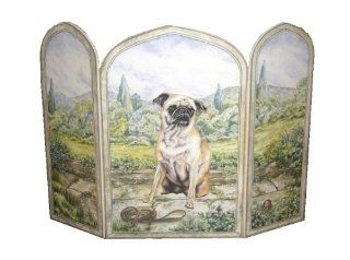 Stupell Home 3 Panel Outdoor Decorative Dog Fireplace Screen, Pug, 31 by 44 by .375 Inch  