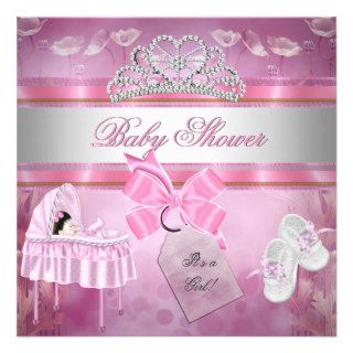 Baby Shower Girl Pink White Princess bassinet Invitations