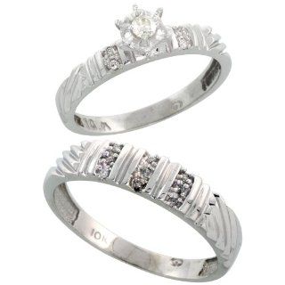 10k White Gold 2 Piece Diamond wedding Engagement Ring Set for Him and Her, 3.5mm & 5mm wide Wedding Bands Jewelry
