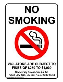 No Smoking Violators Fines Of $250 To $1, 000 Sign NHE 6898 NewJersey  Business And Store Signs 