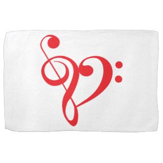 I love music, red heart with music notes kitchen towel