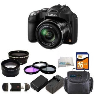 Panasonic LUMIX DMC FZ70 16.1 MP Digital Camera Kit with 60x Optical Image Stabilized Zoom and 3 Inch LCD (Black) Includes 0.43x Wide Angle Lens, 2.2x Telephoto Lens, 3 Piece Filter Kit (UV CPL FLD), 16GB Memory Card, USB Memory Card Reader, Replacement DM