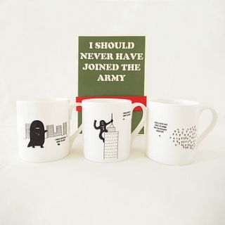 a set of three 'i should never have joined the army' mug by hole in my pocket