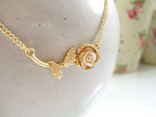 gold antique rose necklace by lily & joan