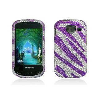 Samsung Brightside U380 SCH U380 Bling Gem Jeweled Jewel Crystal Diamond Purple Silver Zebra Stripe Cover Case Cell Phones & Accessories