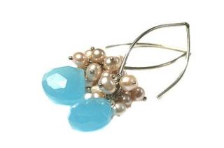 blue chalcedony and pearl cluster earrings by prisha jewels