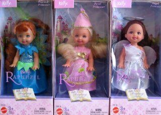 KELLY   Barbie As Rapunzel   Set of 3 Dolls Fantasy Tales Peacock, Angel + Petal Princess   2003 Mattel Toys & Games