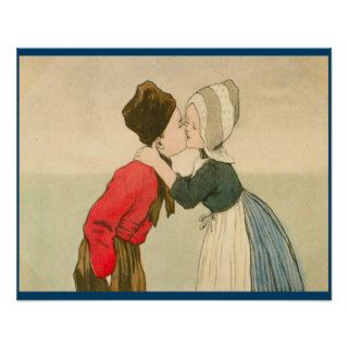 Vintage Dutch design, 1905 Girl and boy kissing Print