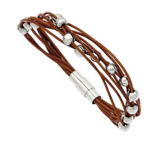 Steel by Design 7 1/2 Brown Leather Bead Bracelet —