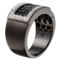 Black Silver Men's 7/8ct TDW Black and White Diamond Band (J, I2 I3) Men's Wedding Bands