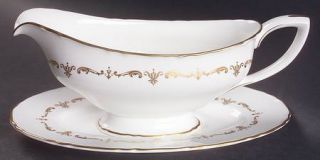 Royal Worcester Gold Chantilly Gravy Boat & Underplate, Fine China Dinnerware  