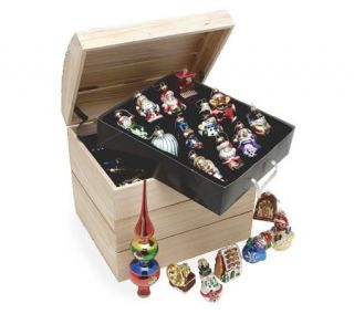 Thomas Pacconi 30 Blown Glass Ornaments w/ Tree Topper in Wooden Chest —