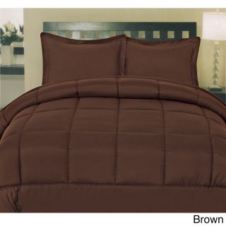 Bed Bath N More Plush Solid Color Box Stitch Down Alternative Comforter Brown Size Twin