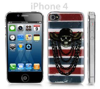 Clear Snap on Cover Case for iPhone 4/4s American Biker Skull Chain Design Cell Phones & Accessories