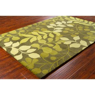 Allie Handmade Floral Green/lime green Wool Rug (5 X 76)