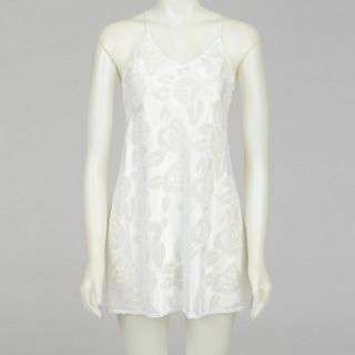 Illusion Women's White Floral Chiffon Chemise Illusion Pajamas & Robes