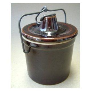 Stoneware Old Country Cheese Jar Crock Container with Lock Lid Latch   4 inches x 3 1/4 inches in diameter   Cheese NOT included  Food Savers  