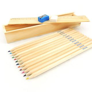 personalised retro wooden pencil set by able labels