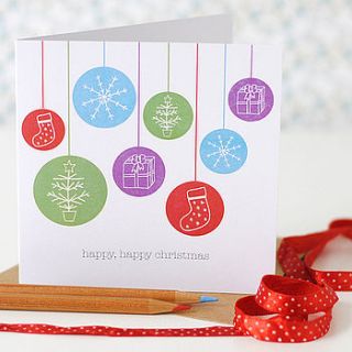 coloured baubles christmas card by the green gables
