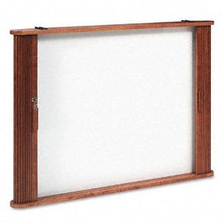 Tambour Door Enclosed Dry Erase Board Cabinet in Oak Finish  Whiteboard Cabinet 
