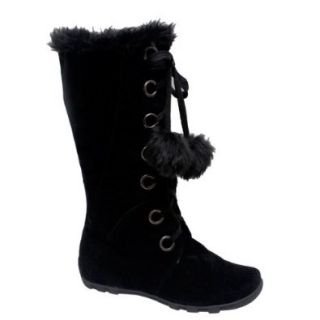 BUMPER SOFIA40A women's round toe Eskimo knee high tall boots on flat bottom micro suede upper and fur on top Shoes