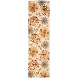 Handmade Blossom Beige Wool Rug With Durable Backing (23 X 8)