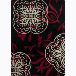 Mandara Hand tufted Transitional Floral Black Wool Rug (7 X 10)
