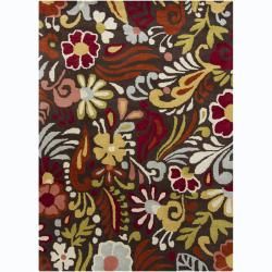 Hand tufted Mani Brown Floral Transitional Wool Rug (5 X 7)