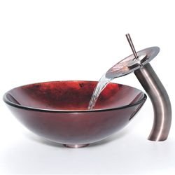 Kraus Galaxy Red Irruption Red Sink/ Rubbed Bronze Waterfall Faucet