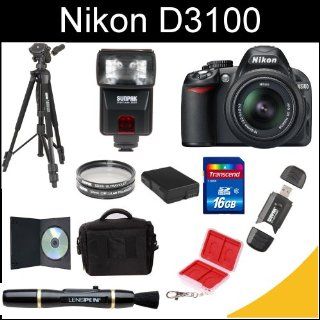 Nikon D3100 14.2MP Digital SLR Camera with 18 55mm f/3.5 5.6 AF S DX VR Nikkor Zoom Lens (Black) with Tripod, Sunpak DigiFlash 3000 External Flash, Extra En EL 14 Battery, 16gb SDHC Card, Wallet Card Case, Memory Card Reader, Lens Brush, Filters, DSLR Case