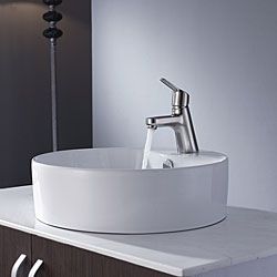 Kraus Bathroom Combo Set White Round Ceramic Sink/ferus Bas inch Faucet