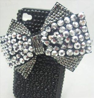 Silver & Black HUGE 3d Bowknot Handmade Crystal & Rhinestone Iphone 4 case/cover by Jersey Bling Cell Phones & Accessories