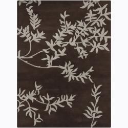 Hand tufted Gray/brown Mandara Floral Wool Rug (5 X 7)