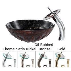 Kraus Bathroom Combo Set Magma Glass Vessel Sink And Waterfall Faucet