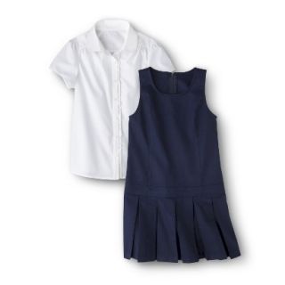 Cherokee Girls School Uniform Short Sleeve Blouse and Jumper Set   Navy 12