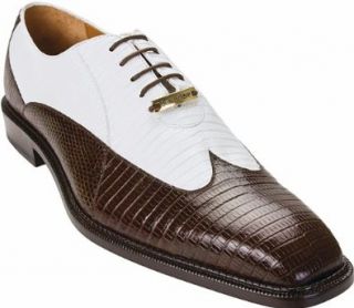 Belvedere Genova Men's Brown / White All Over Genuine Lizard Wing Tip Oxford Shoes (9, Brown/White) Shoes