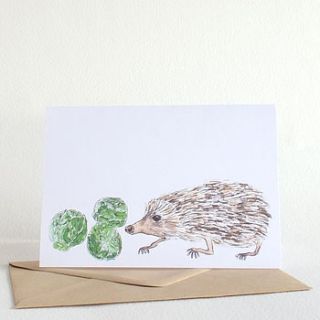 hedgehog eating sprouts christmas card by mellor ware