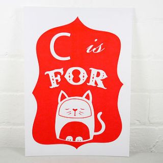 c is for cat alphabet risograph print by nell