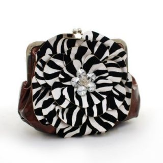 Montana West Rustic Couture Zebra Flower Clutch Evening Purse Coffee Shoes