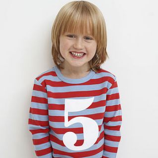 number/age kids t shirt sky blue & red by bob & blossom ltd