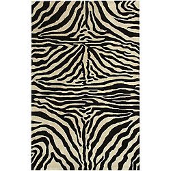 Nuloom Zebra Animal Pattern Black/ White Wool Rug (86 X 116)
